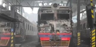 Вщент спалені локомотиви: з’явилося відео розгромленого Фастівського депо після атаки